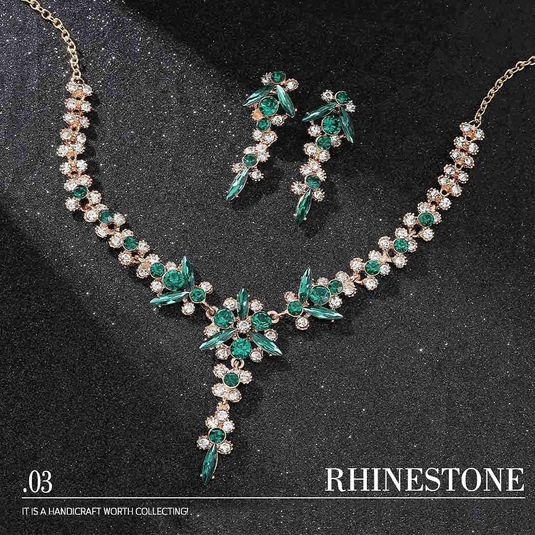 Bride Necklace Earrings Set Crystal Bridal Wedding Jewelry Sets Rhinestone Choker Necklace Prom Costume Jewelry for Women and Girls