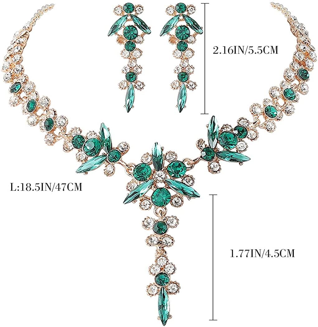 Bride Necklace Earrings Set Crystal Bridal Wedding Jewelry Sets Rhinestone Choker Necklace Prom Costume Jewelry for Women and Girls