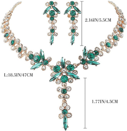 Bride Necklace Earrings Set Crystal Bridal Wedding Jewelry Sets Rhinestone Choker Necklace Prom Costume Jewelry for Women and Girls