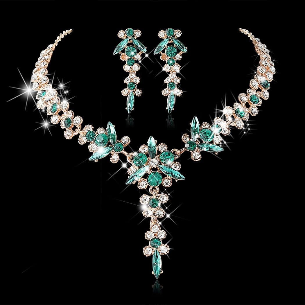 Bride Necklace Earrings Set Crystal Bridal Wedding Jewelry Sets Rhinestone Choker Necklace Prom Costume Jewelry for Women and Girls