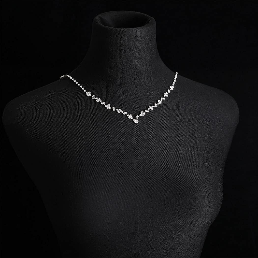 Bride Silver Bridal Necklace Earrings Set Crystal Wedding Jewelry Set Rhinestone Choker Necklace for Women and Girls
