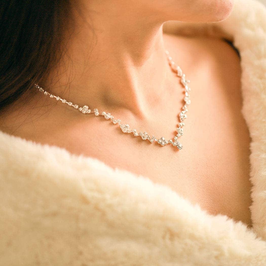 Bride Silver Bridal Necklace Earrings Set Crystal Wedding Jewelry Set Rhinestone Choker Necklace for Women and Girls