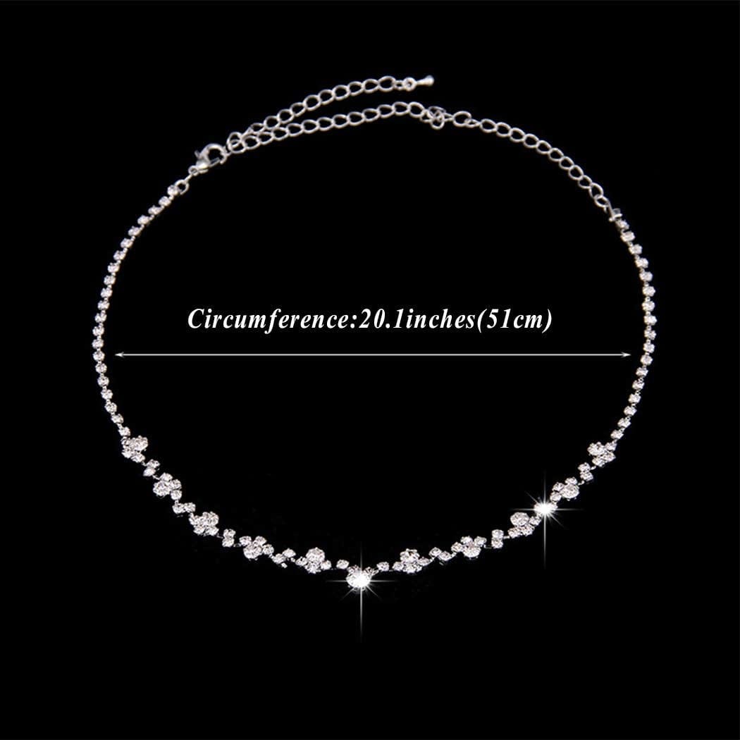 Bride Silver Bridal Necklace Earrings Set Crystal Wedding Jewelry Set Rhinestone Choker Necklace for Women and Girls