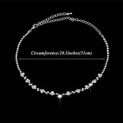 Bride Silver Bridal Necklace Earrings Set Crystal Wedding Jewelry Set Rhinestone Choker Necklace for Women and Girls
