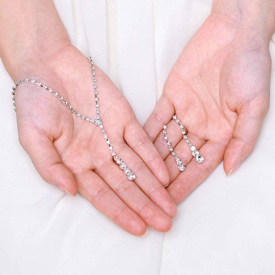 Bride Silver Bridal Necklace Earrings Set Crystal Wedding Jewelry Set Rhinestone Choker Necklace for Women and Girls (3 Piece Set - 2 Earrings and 1 Necklace)(Nk070-2)
