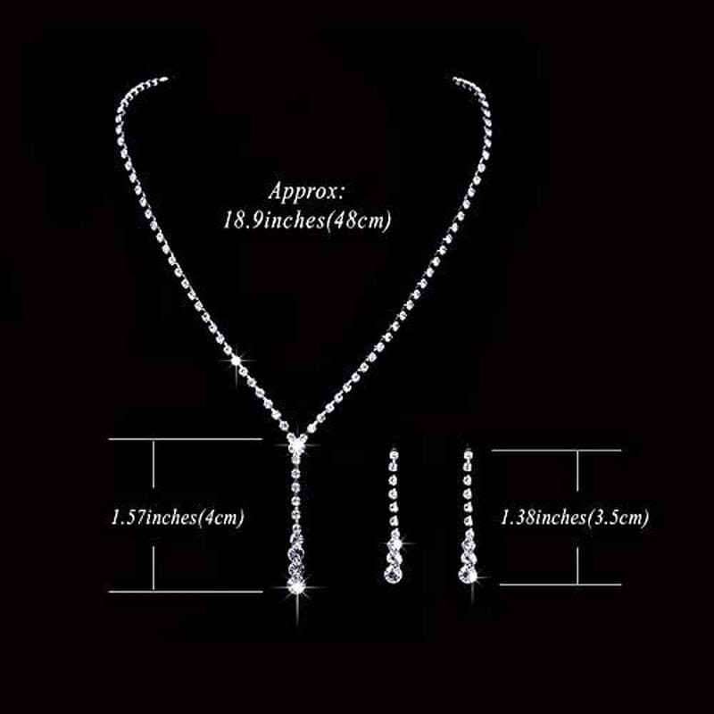 Bride Silver Bridal Necklace Earrings Set Crystal Wedding Jewelry Set Rhinestone Choker Necklace for Women and Girls (3 Piece Set - 2 Earrings and 1 Necklace)(Nk070-2)