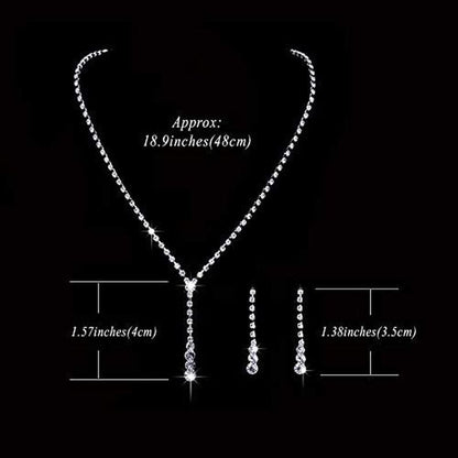 Bride Silver Bridal Necklace Earrings Set Crystal Wedding Jewelry Set Rhinestone Choker Necklace for Women and Girls (3 Piece Set - 2 Earrings and 1 Necklace)(Nk070-2)