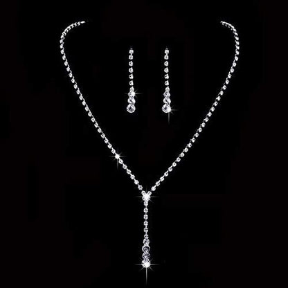 Bride Silver Bridal Necklace Earrings Set Crystal Wedding Jewelry Set Rhinestone Choker Necklace for Women and Girls (3 Piece Set - 2 Earrings and 1 Necklace)(Nk070-2)