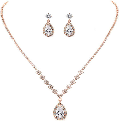 Bride Silver Bridal Necklace Earrings Set Crystal Wedding Jewelry Set Rhinestone Choker Necklace for Women and Girls (Set of 3) Set 8