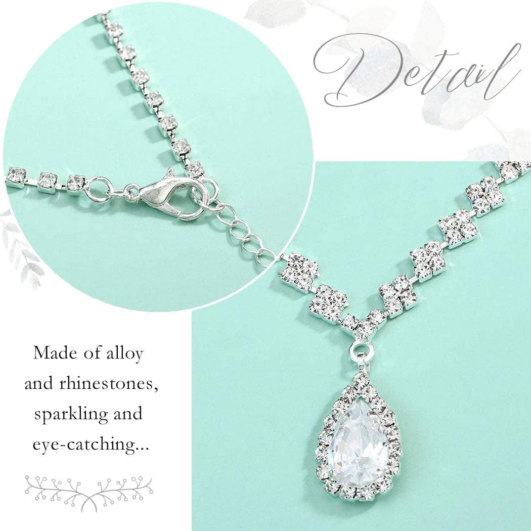 Bride Silver Bridal Necklace Earrings Set Crystal Wedding Jewelry Set Rhinestone Choker Necklace for Women and Girls (Set of 3)