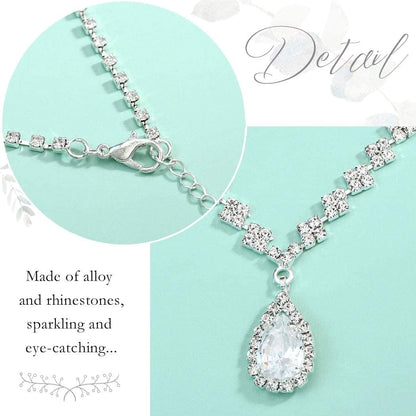 Bride Silver Bridal Necklace Earrings Set Crystal Wedding Jewelry Set Rhinestone Choker Necklace for Women and Girls (Set of 3)