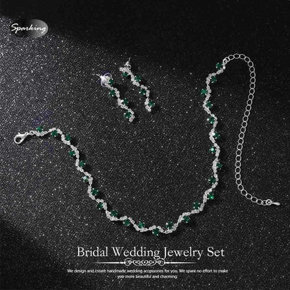 Bride Silver Necklace Earrings Set Crystal Bridal Wedding Jewelry Set Rhinestone Choker Necklace for Women and Girls