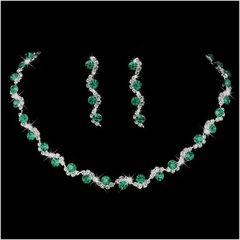 Bride Silver Necklace Earrings Set Crystal Bridal Wedding Jewelry Set Rhinestone Choker Necklace for Women and Girls