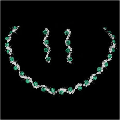 Bride Silver Necklace Earrings Set Crystal Bridal Wedding Jewelry Set Rhinestone Choker Necklace for Women and Girls