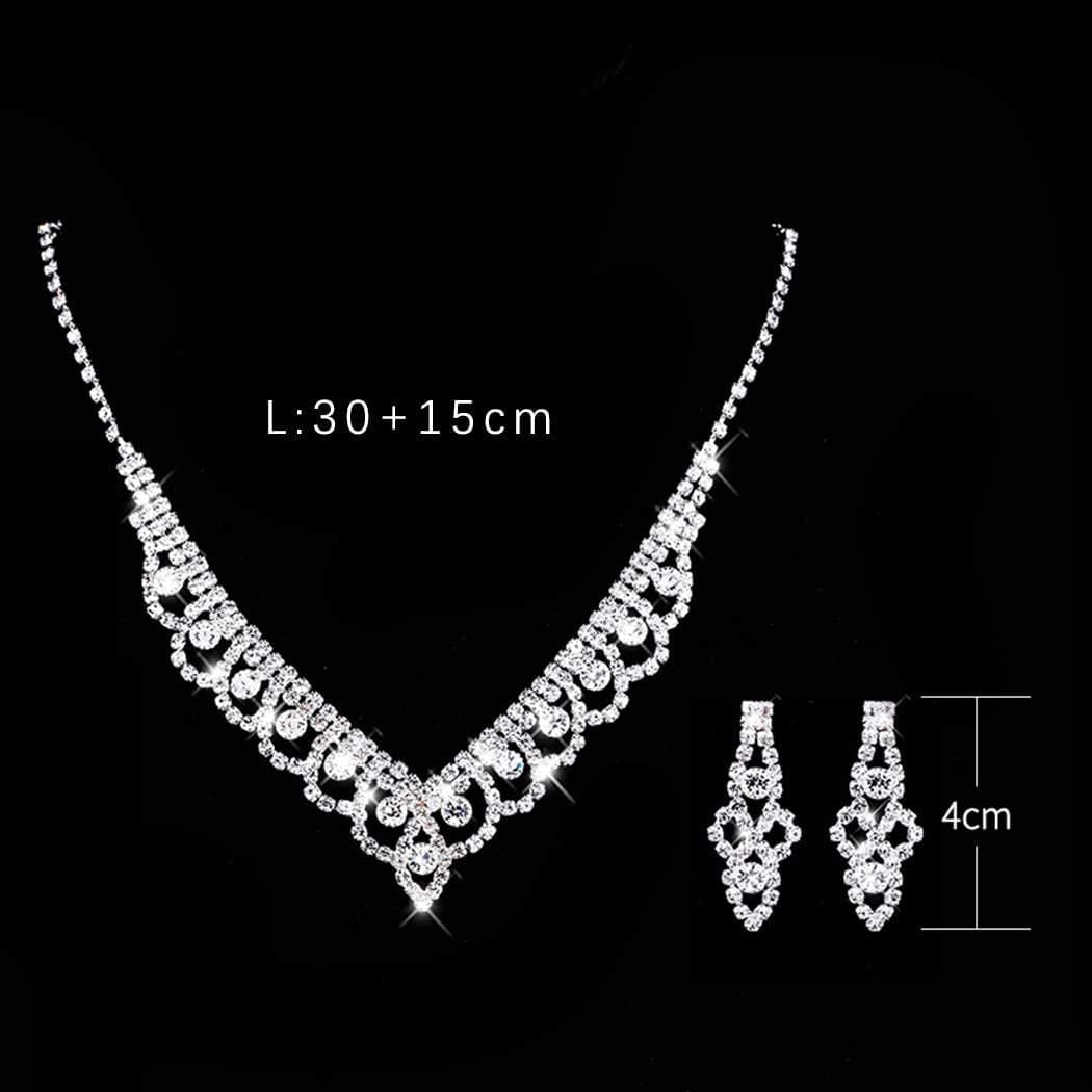 Bride Silver Necklace Earrings Set Crystal Bridal Wedding Jewelry Sets Rhinestone Bridesmaid Party Choker Necklace Drop Dangle Earrings Set for Women and Girls (Silver-2)