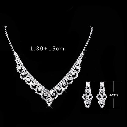 Bride Silver Necklace Earrings Set Crystal Bridal Wedding Jewelry Sets Rhinestone Bridesmaid Party Choker Necklace Drop Dangle Earrings Set for Women and Girls (Silver-2)