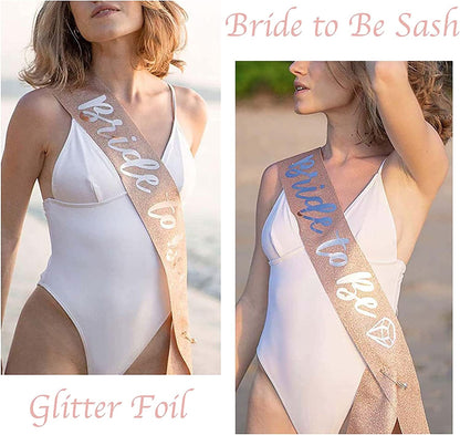 'Bride to Be' Bachelorette Party Decorations Kit | Rose Gold Glitter Sash,Veil , Rhinestone Tiara | Bridal Shower Supplies| Wedding Engagement Party Favors Gift Apparel & Accessories > Clothing Accessories > Sashes TSAYKITS   