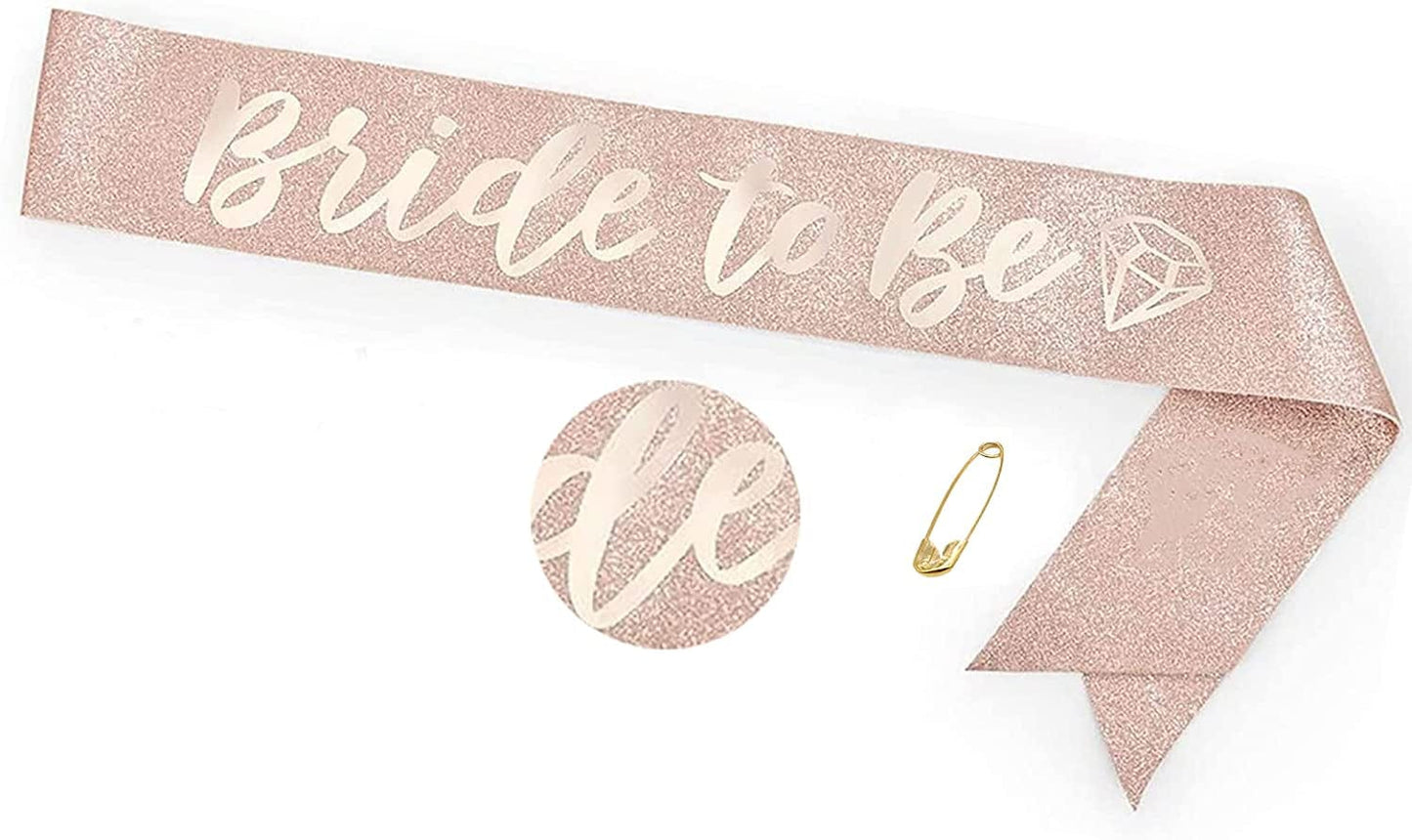 'Bride to Be' Bachelorette Party Decorations Kit | Rose Gold Glitter Sash,Veil , Rhinestone Tiara | Bridal Shower Supplies| Wedding Engagement Party Favors Gift Apparel & Accessories > Clothing Accessories > Sashes TSAYKITS   