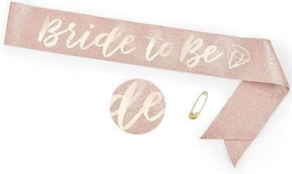 'Bride to Be' Bachelorette Party Decorations Kit | Rose Gold Glitter Sash,Veil , Rhinestone Tiara | Bridal Shower Supplies| Wedding Engagement Party Favors Gift Apparel & Accessories > Clothing Accessories > Sashes TSAYKITS   