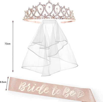'Bride to Be' Bachelorette Party Decorations Kit | Rose Gold Glitter Sash,Veil , Rhinestone Tiara | Bridal Shower Supplies| Wedding Engagement Party Favors Gift Apparel & Accessories > Clothing Accessories > Sashes TSAYKITS   