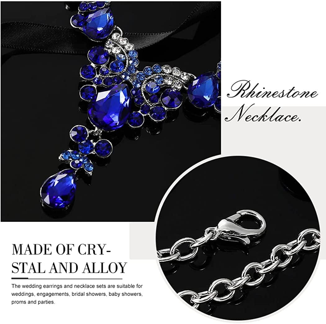 Bride Wedding Jewelry Sets Crystal Bridal Necklace Earrings Set Rhinestone Choker Necklace Prom Costume Jewelry for Women and Girls
