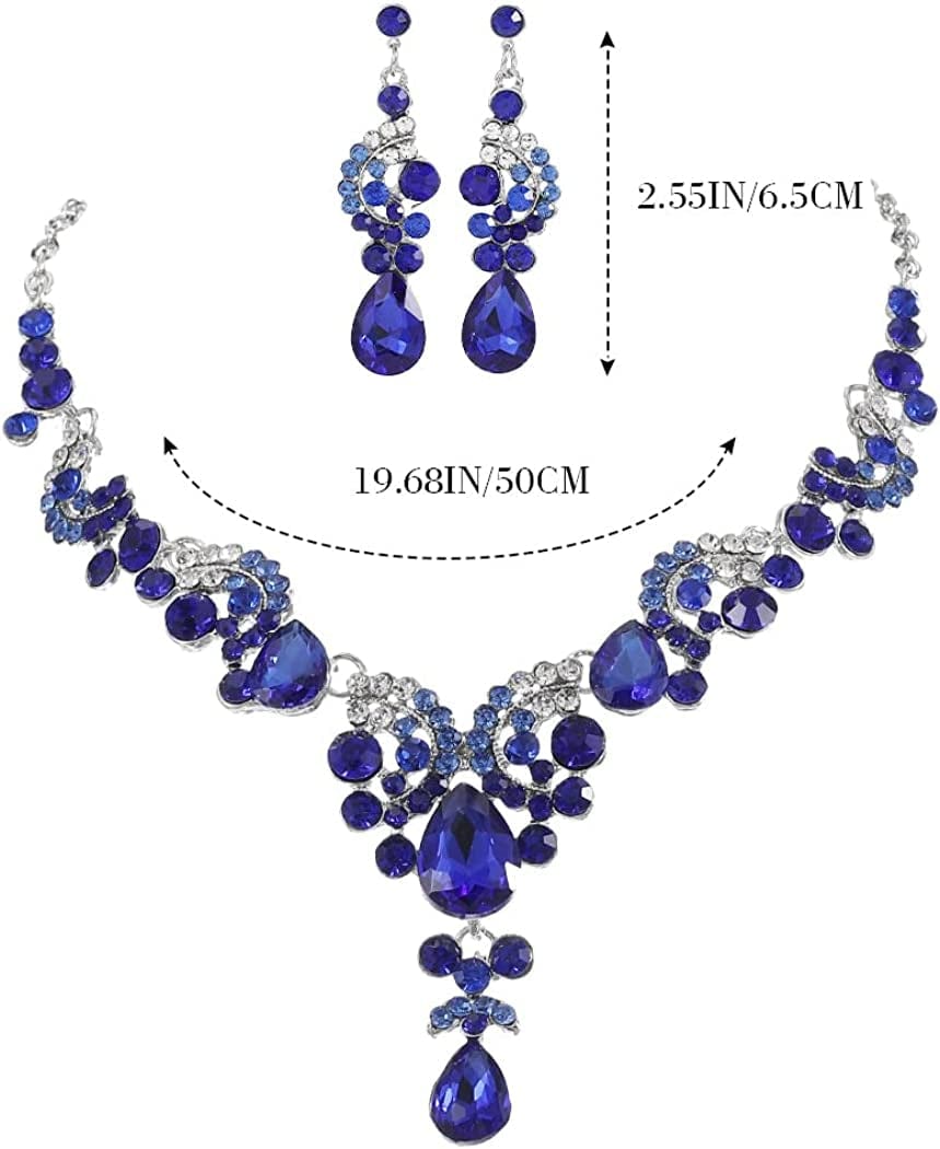 Bride Wedding Jewelry Sets Crystal Bridal Necklace Earrings Set Rhinestone Choker Necklace Prom Costume Jewelry for Women and Girls