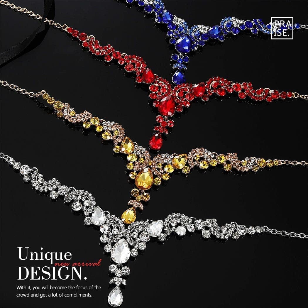 Bride Wedding Jewelry Sets Crystal Bridal Necklace Earrings Set Rhinestone Choker Necklace Prom Costume Jewelry for Women and Girls