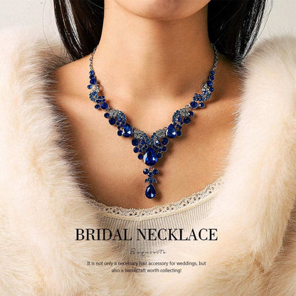 Bride Wedding Jewelry Sets Crystal Bridal Necklace Earrings Set Rhinestone Choker Necklace Prom Costume Jewelry for Women and Girls