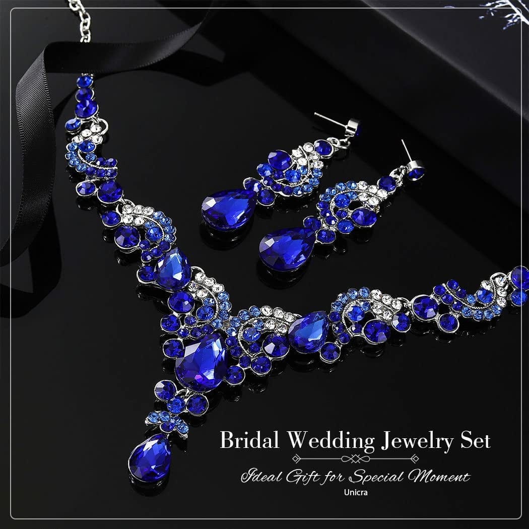 Bride Wedding Jewelry Sets Crystal Bridal Necklace Earrings Set Rhinestone Choker Necklace Prom Costume Jewelry for Women and Girls