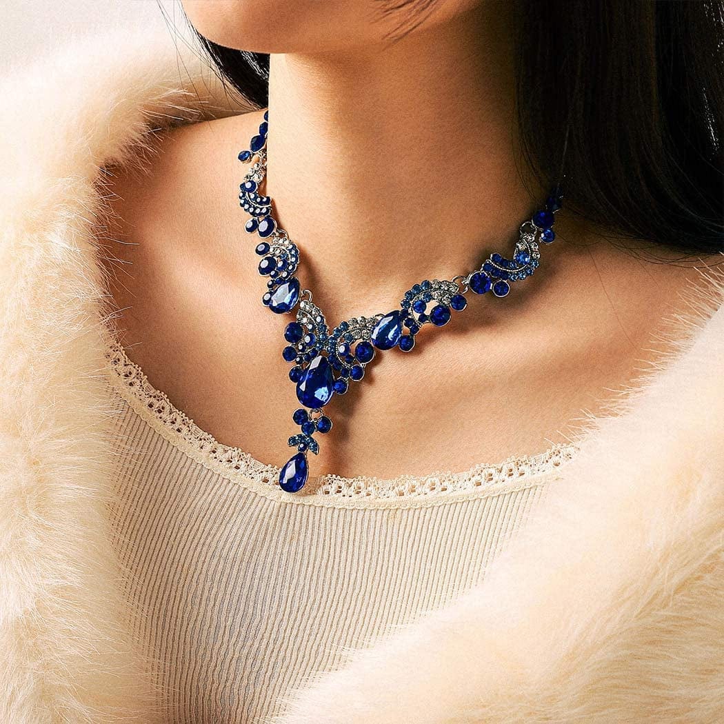Bride Wedding Jewelry Sets Crystal Bridal Necklace Earrings Set Rhinestone Choker Necklace Prom Costume Jewelry for Women and Girls