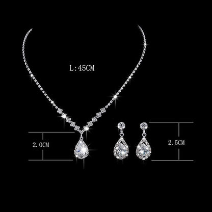 Bride Wedding Necklace Earrings Set Silver Rhinestones Necklaces Bridal Crystal Jewelry Accessories for Women and Girls (Set of 3)