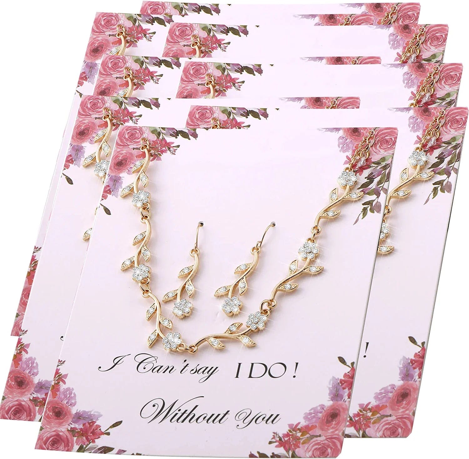 Bridesmaid Gift Jewelry Sets of 1 4 6 7 8 for Wedding,Pave Crystal Simulated Diamond Leaf Flower Jewelry Set for Bridesmaid 8 SETS Gold