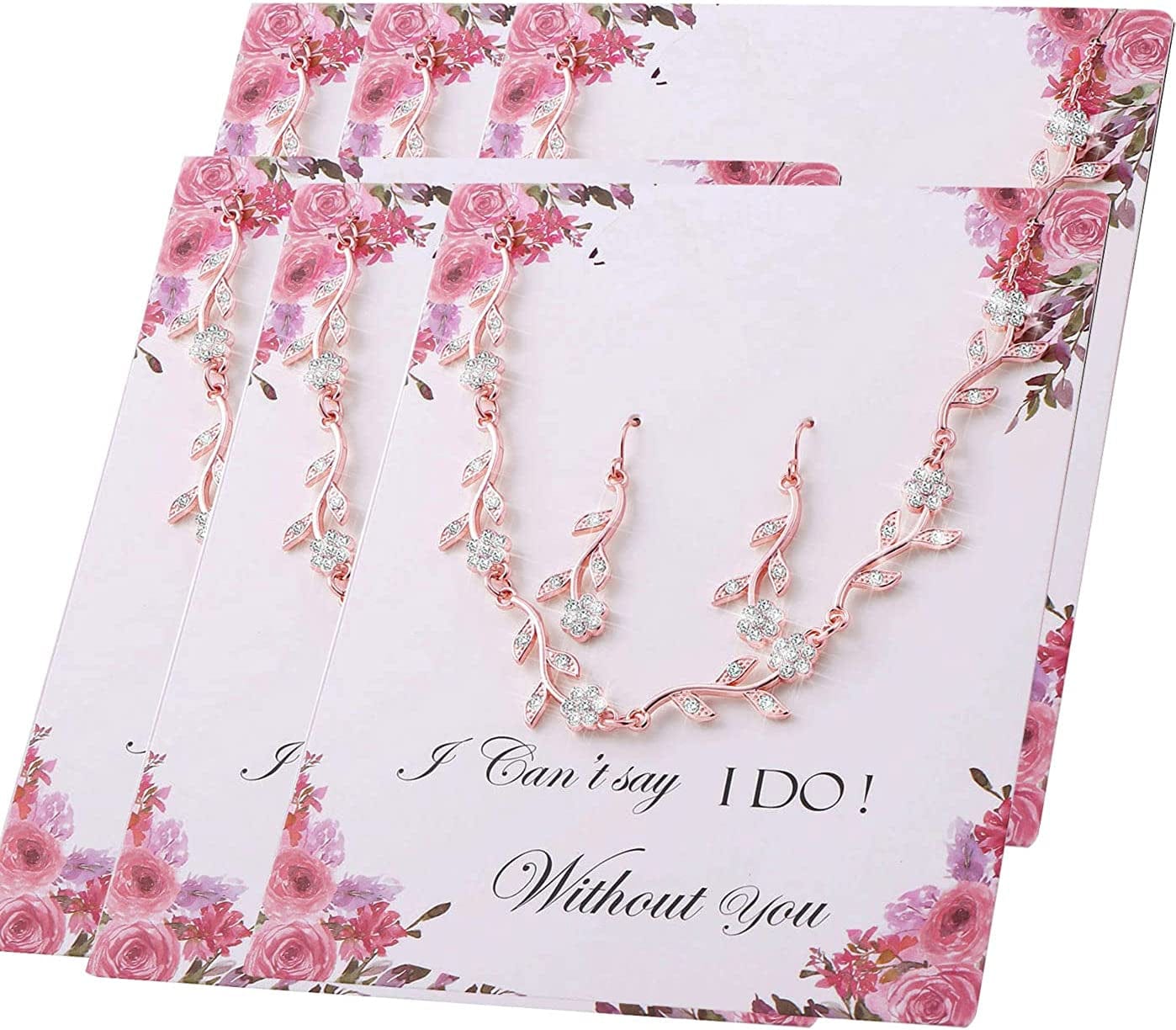 Bridesmaid Gift Jewelry Sets of 1 4 6 7 8 for Wedding,Pave Crystal Simulated Diamond Leaf Flower Jewelry Set for Bridesmaid 6 SETS ROSE Gold