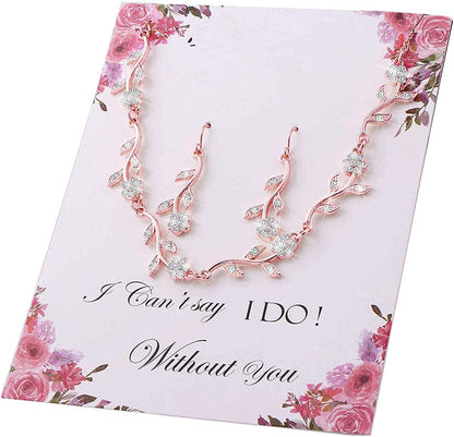 Bridesmaid Gift Jewelry Sets of 1 4 6 7 8 for Wedding,Pave Crystal Simulated Diamond Leaf Flower Jewelry Set for Bridesmaid 1 SET Rose Gold