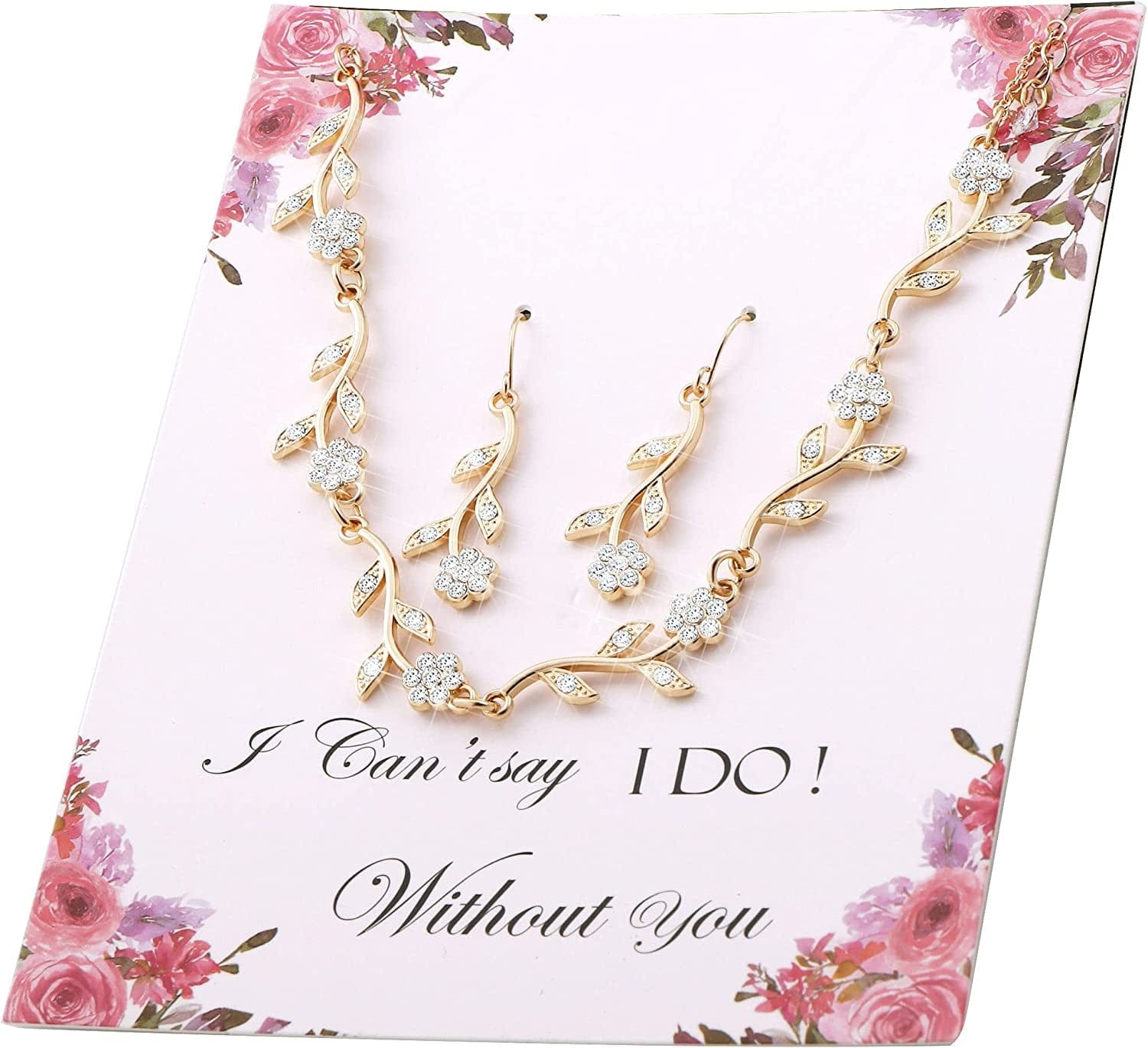 Bridesmaid Gift Jewelry Sets of 1 4 6 7 8 for Wedding,Pave Crystal Simulated Diamond Leaf Flower Jewelry Set for Bridesmaid 1 SET Gold