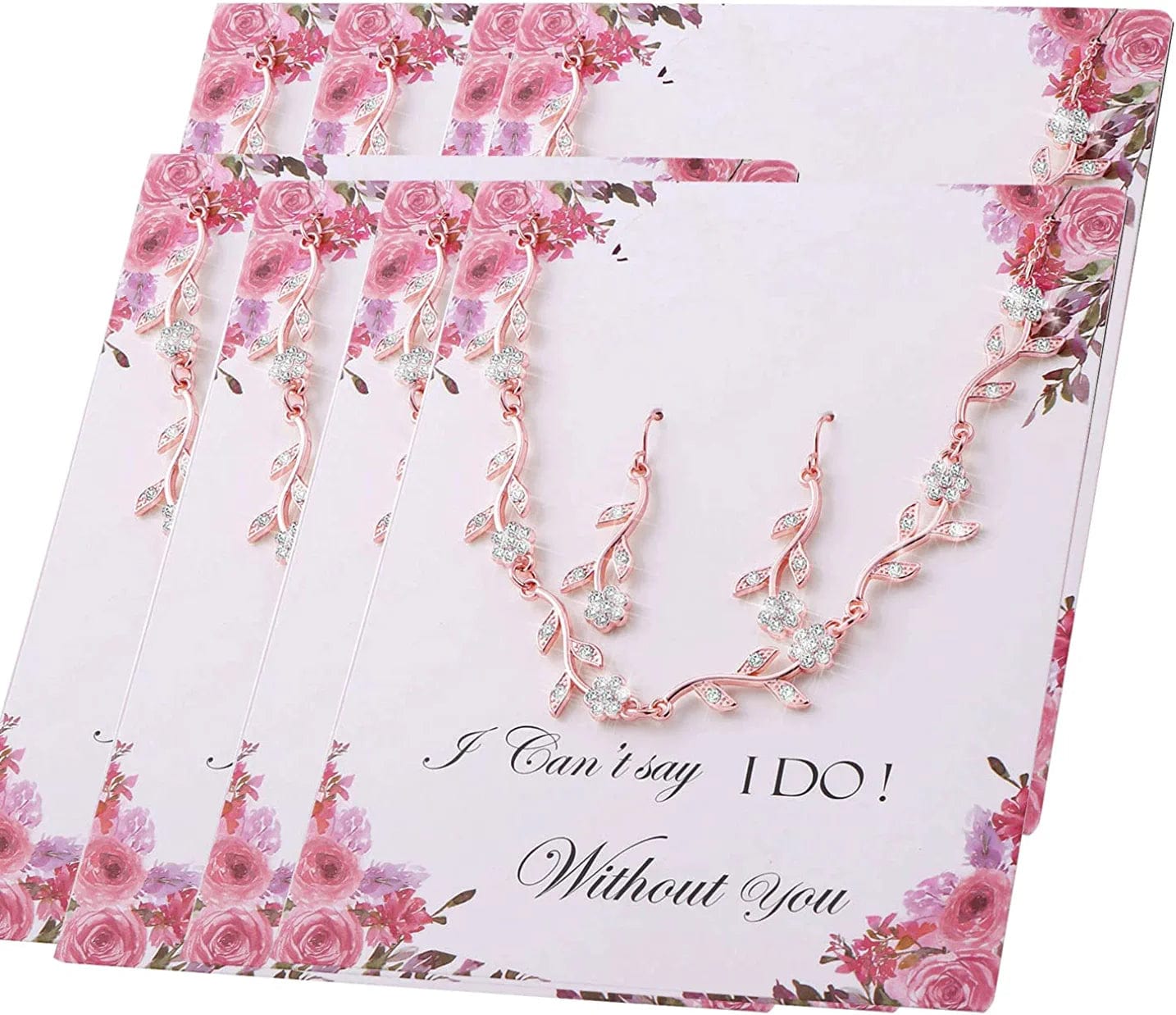 Bridesmaid Gift Jewelry Sets of 1 4 6 7 8 for Wedding,Pave Crystal Simulated Diamond Leaf Flower Jewelry Set for Bridesmaid 8 SETS ROSE Gold