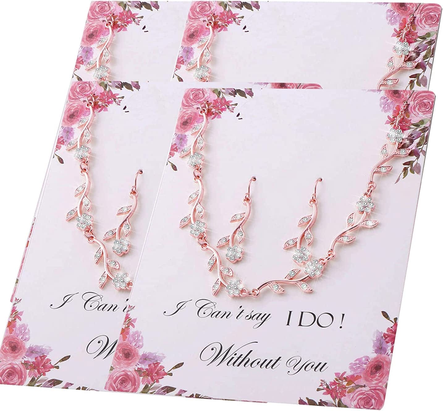Bridesmaid Gift Jewelry Sets of 1 4 6 7 8 for Wedding,Pave Crystal Simulated Diamond Leaf Flower Jewelry Set for Bridesmaid 4 SETS ROSE Gold