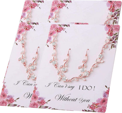 Bridesmaid Gift Jewelry Sets of 1 4 6 7 8 for Wedding,Pave Crystal Simulated Diamond Leaf Flower Jewelry Set for Bridesmaid 4 SETS ROSE Gold