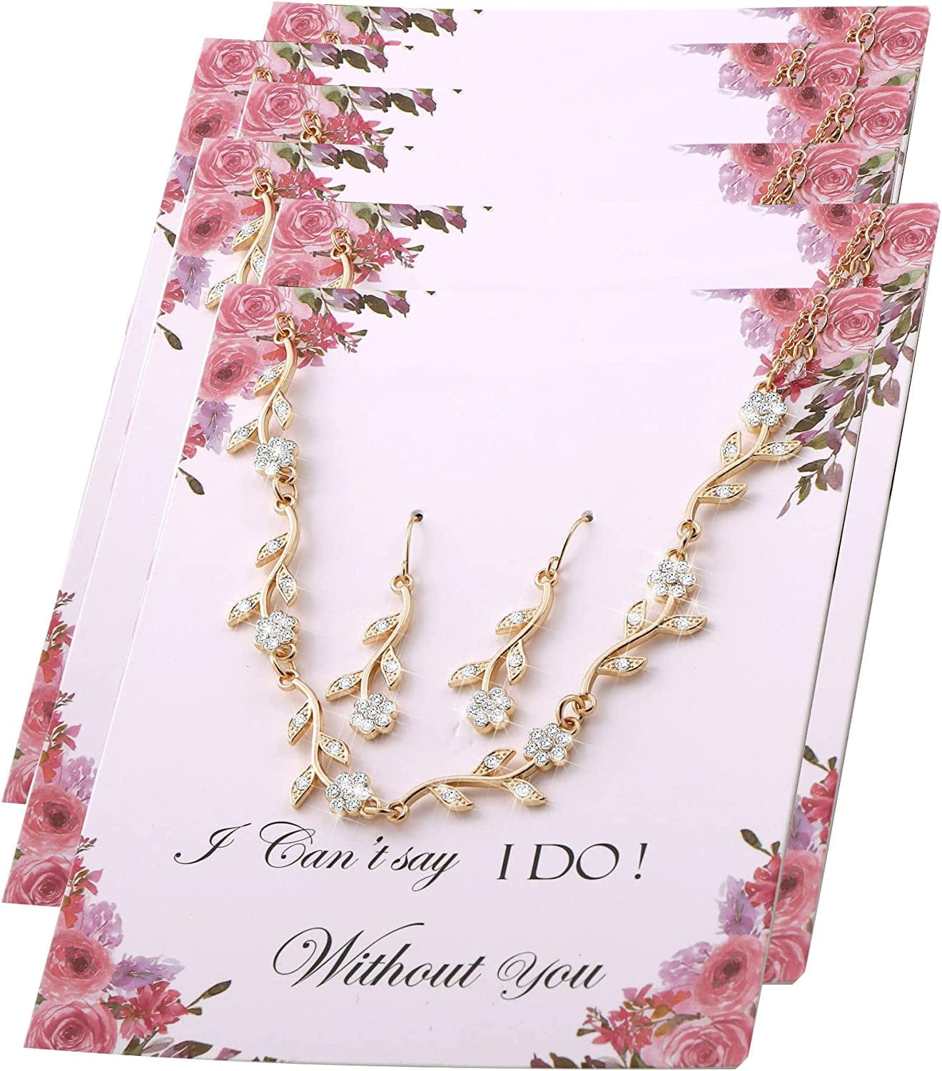 Bridesmaid Gift Jewelry Sets of 1 4 6 7 8 for Wedding,Pave Crystal Simulated Diamond Leaf Flower Jewelry Set for Bridesmaid 6 SETS Gold