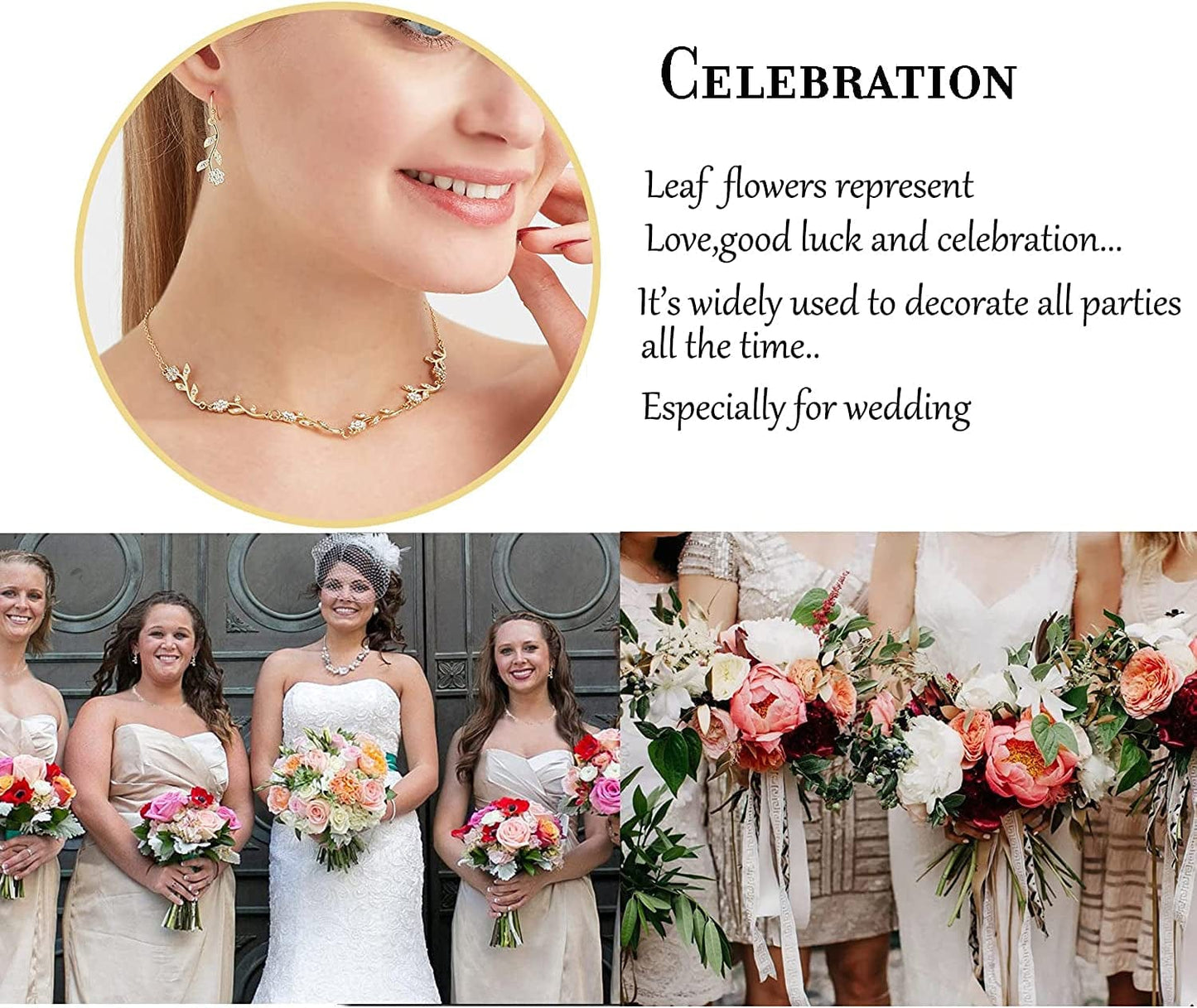 Bridesmaid Gift Jewelry Sets of 1 4 6 7 8 for Wedding,Pave Crystal Simulated Diamond Leaf Flower Jewelry Set for Bridesmaid
