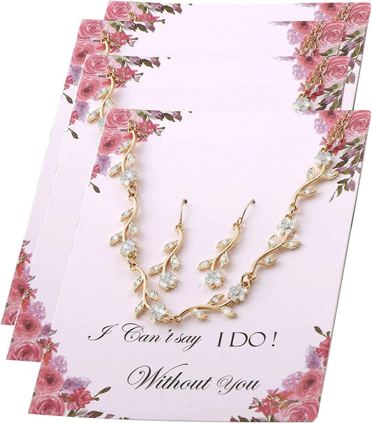 Bridesmaid Gift Jewelry Sets of 1 4 6 7 8 for Wedding,Pave Crystal Simulated Diamond Leaf Flower Jewelry Set for Bridesmaid 4 SETS Gold