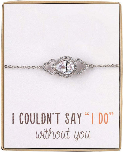 Bridesmaid Gift Oval Bracelet and Earring Set, Wedding Jewelry Set in Gold, Rose Gold, Silver Teardrop Bracelet - SILVER