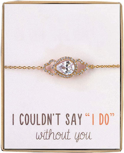 Bridesmaid Gift Oval Bracelet and Earring Set, Wedding Jewelry Set in Gold, Rose Gold, Silver Teardrop Bracelet - GOLD