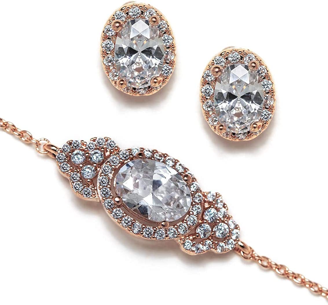 Bridesmaid Gift Oval Bracelet and Earring Set, Wedding Jewelry Set in Gold, Rose Gold, Silver