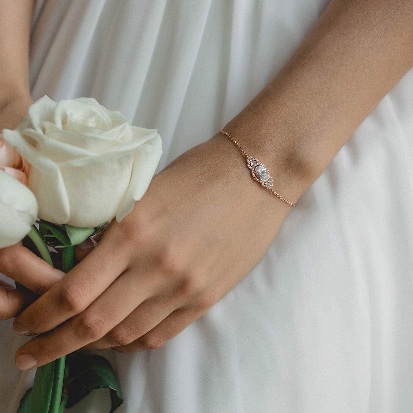 Bridesmaid Gift Oval Bracelet and Earring Set, Wedding Jewelry Set in Gold, Rose Gold, Silver