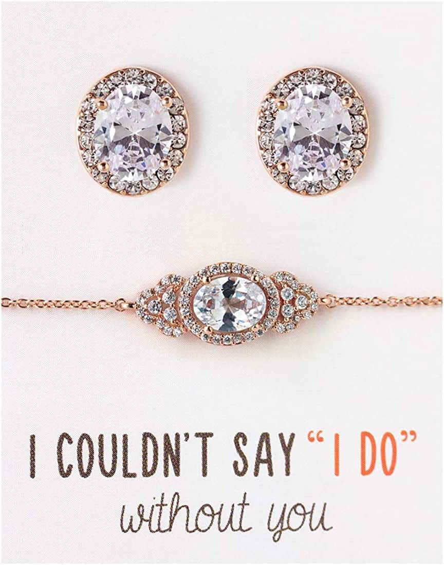 Bridesmaid Gift Oval Bracelet and Earring Set, Wedding Jewelry Set in Gold, Rose Gold, Silver Oval - Rose Gold