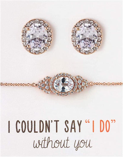 Bridesmaid Gift Oval Bracelet and Earring Set, Wedding Jewelry Set in Gold, Rose Gold, Silver Oval - Rose Gold