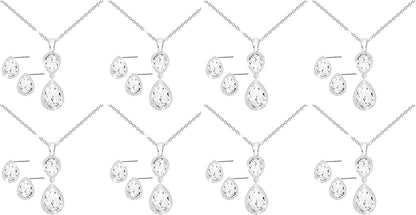 Bridesmaid Jewelry Set for Wedding of 4 6 8,Rose Gold Silver Bridesmaid Necklace Earrings Jewelry Gifts Set,Bridesmaid Proposal Gifts,Bacherlotte Shower Party Gift Set Silver-8SETS