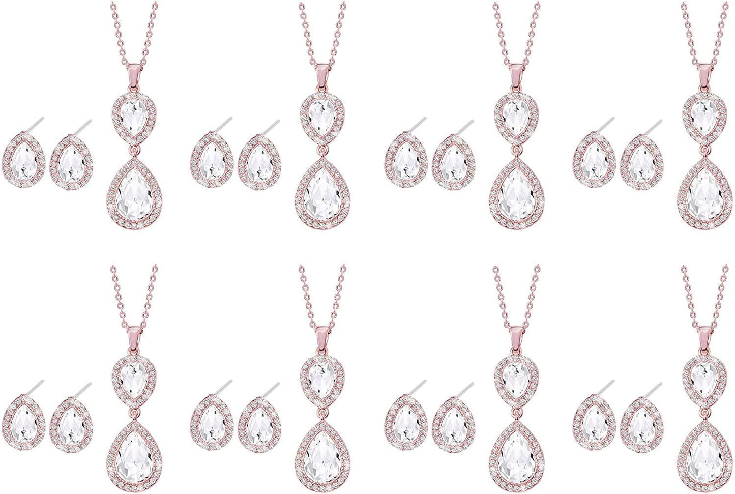 Bridesmaid Jewelry Set for Wedding of 4 6 8,Rose Gold Silver Bridesmaid Necklace Earrings Jewelry Gifts Set,Bridesmaid Proposal Gifts,Bacherlotte Shower Party Gift Set RoseGold-8SETS