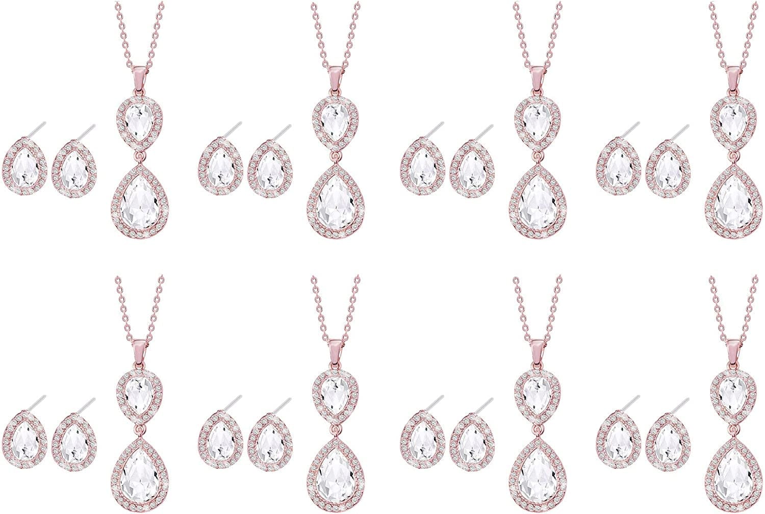 Bridesmaid Jewelry Set for Wedding of 4 6 8,Rose Gold Silver Bridesmaid Necklace Earrings Jewelry Gifts Set,Bridesmaid Proposal Gifts,Bacherlotte Shower Party Gift Set RoseGold-8SETS